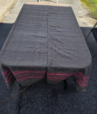 VINTAGE HEAVY DUTY WOOL BLANKET TAN WITH PINK STRIPES 83 X 72