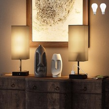 YIDPU Table Lamp for Bedroom with USB,Bedside Lamp with USB C A Charging Ports,A