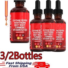 3/2Pack Cayenne Pepper Hawthorn Beet Root Turmeric Vitamin K2 D3 Liquid Drops