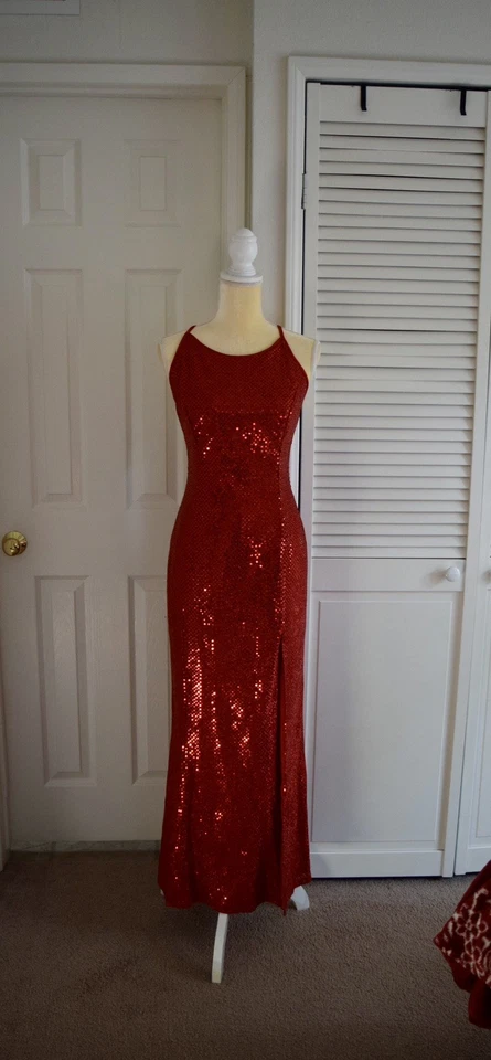 VTG Gunne Sax Jessica Mcclintock Red Sequin Long Formal Dress Gown Prom - Image 4 of 4