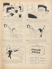 1946 Original Large Vintage Rare Statler Hotel Motels Travel Funny Comic Old AD