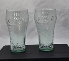 Vintage 16oz Coca-Cola Green Pebble Glasses 6"- Indiana Glass Co USA - Set of 2