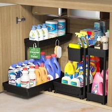 3 Pack Multi-Purpose Pull-Out Storage Organizers 2-Tier L-Shaped Under