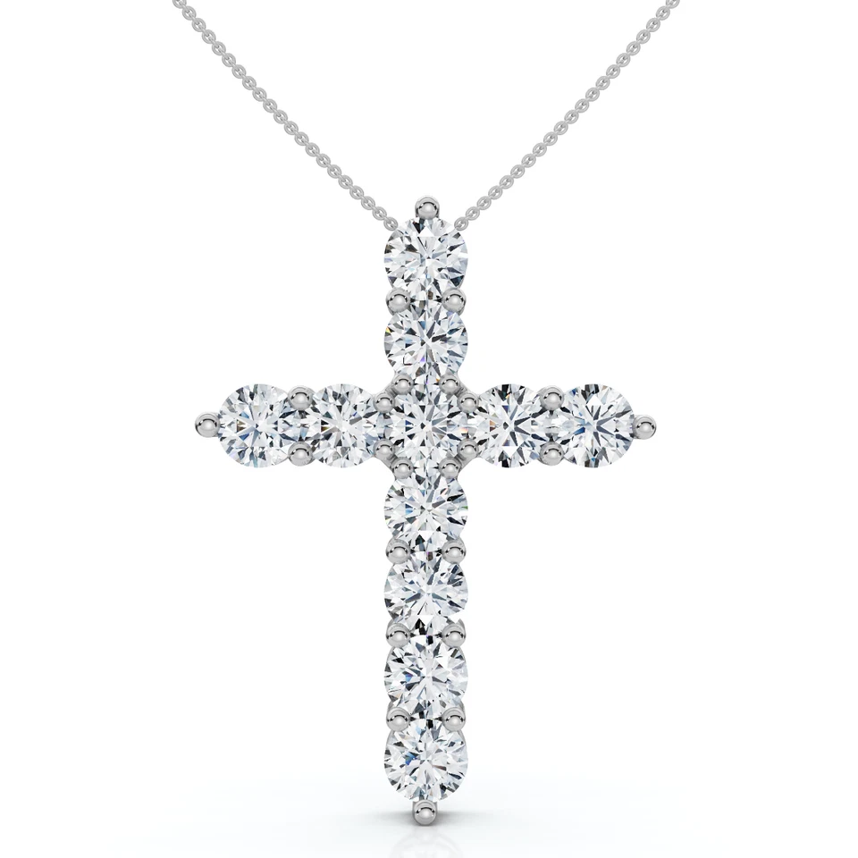 Collar para mujer con cruz de diamantes de 2 quilates TW de oro de 14 k cultivado en laboratorio de 1" de alto