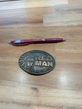 RED MAN CHEWING TOBACCO Belt Buckle Pinkerton Brass 1988 Chief Indian Head