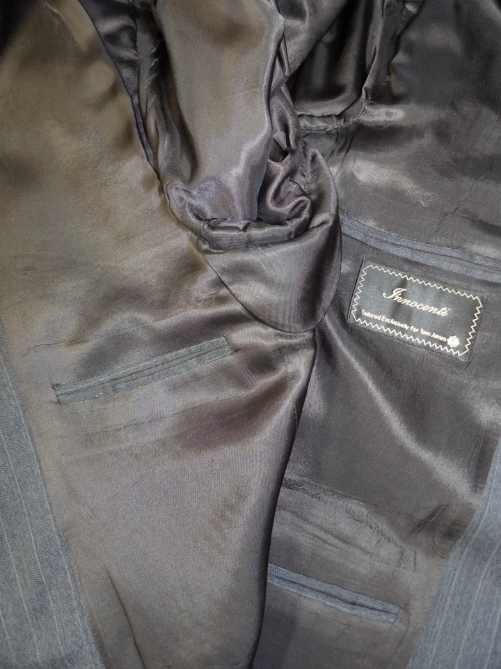 Traje de hombre Innocenti Tom James 46r 32 X 29,5 gris oscuro lana a rayas nuevo sin etiquetas L-#110 Foto 4 de 4