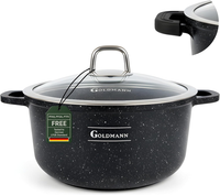 Goldmann Kochtopf 28 Cm (6.5L) Aus Aluminiumguss Mit Glasdeckel, Keramik-Marmor