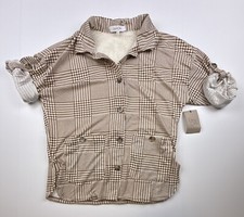 Eden & Olivia Button Top Medium Fleece Lined 3/4 Roll Tab Sleeve Houndstooth