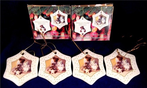 Juego de 4 adornos de porcelana Boyd's Bear Holiday Bears 2003 nuevos en caja - Imagen 1 de 4