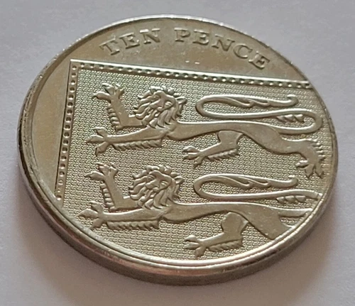 2011 Segment of the Shield UK Ten Pence 10p coin with Minting Error Plain Edge
