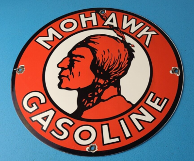 #ad #ad Vintage Mohawk Gasoline Sign Indian Chief Gas Pump Porcelain Service Sign $144.47