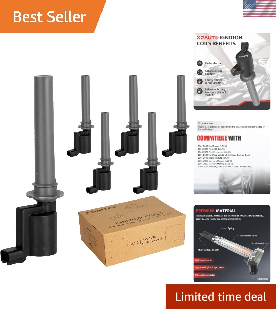 Bolt-On Ignition Coil Pack Set for Ford Escape Taurus Mazda Tribute 6-Piece Kit