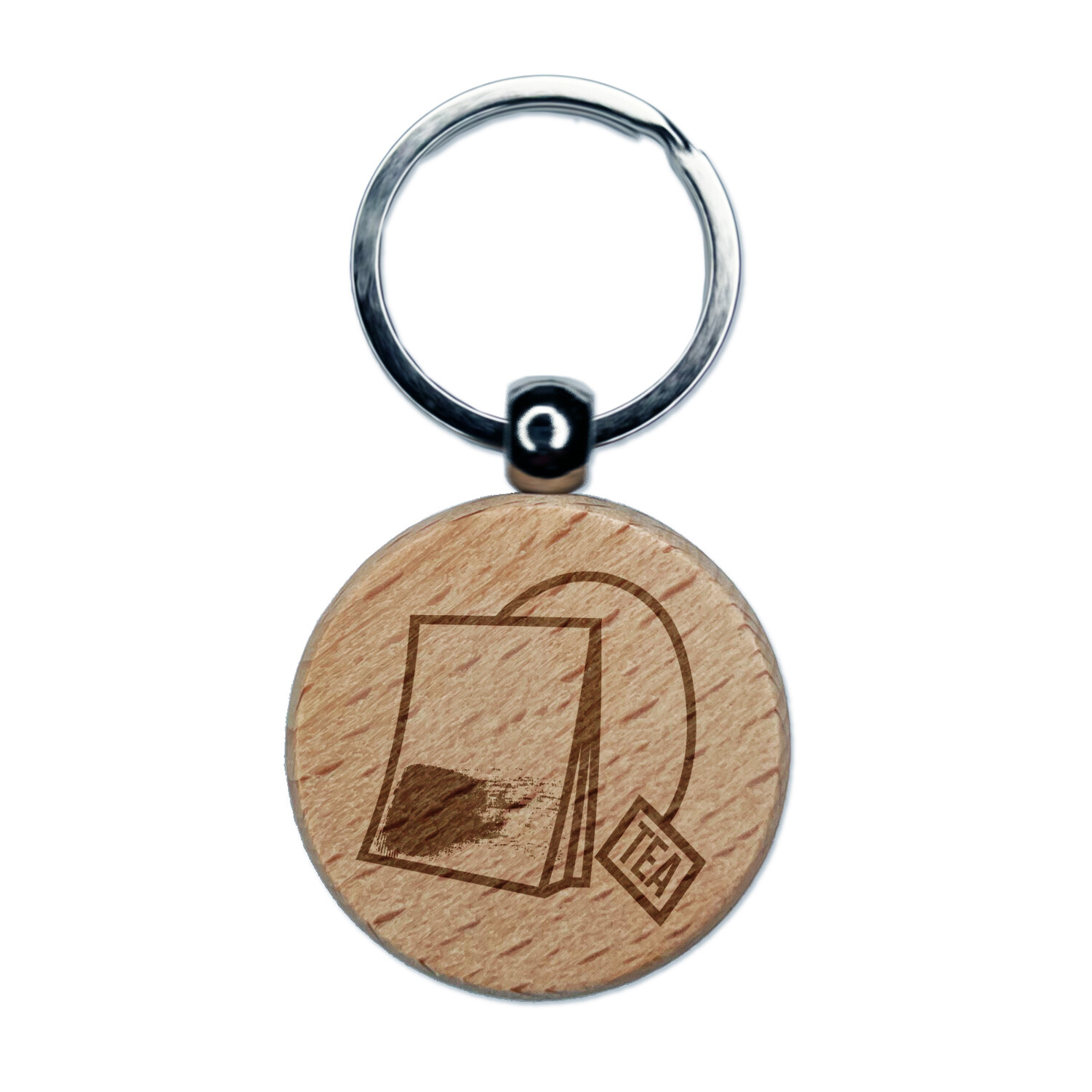 Cute Tea Bag Engraved Wood Round Keychain Tag Charm