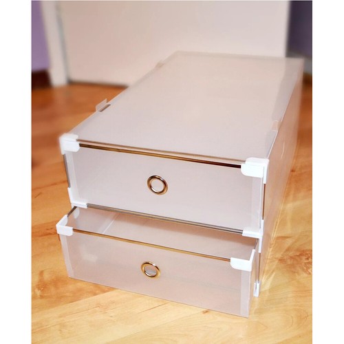 10X Clear Plastic Shoe Storage Boxes Drawer Stackable Foldable Organiser Durable - Picture 9 of 15