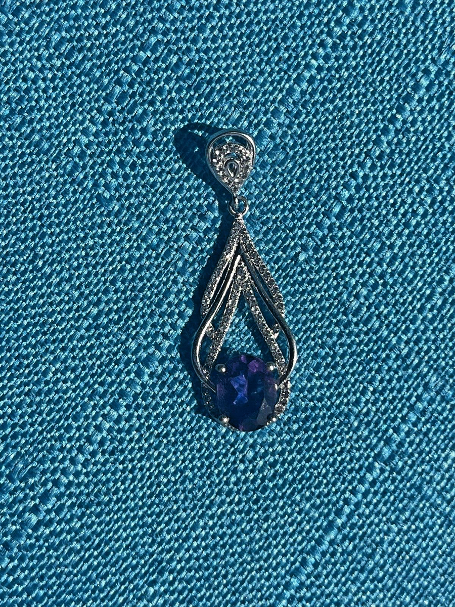 Pendentif Améthyste Sur Argent 925 - Cabochon Violet Rond - Bijou Pierre Naturelle - Sans Marque, Fait Main - Poids 2,3 G