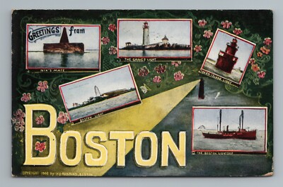Greeting Multiple Views Boston Massachusetts Postcard Antique