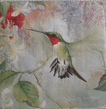 2 individual Paper Decoupage BEVERAGE NAPKINS -HUMMINGBIRD TROPICAL BIRDS FLOWER