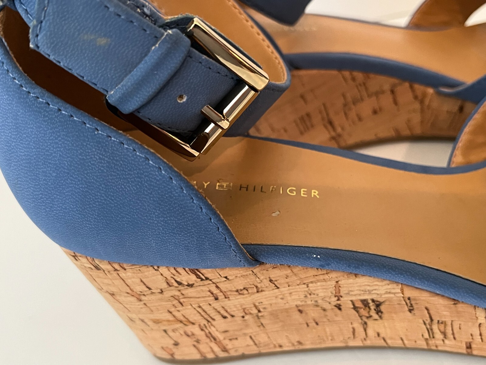 TOMMY HILFIGER Platform Cork Wedge Faux Blue Suede Heels Sandals ~ Women's 7.5M thumbnail 6