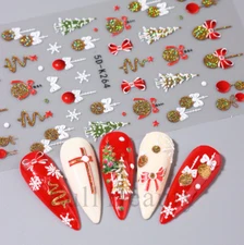 5D Embossed Christmas Snowflake French Santa Star Nail Art Sticker Manicure NH24