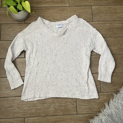 Old Navy Women's Medium Cream Oversized Voop Neck Cotton Blend