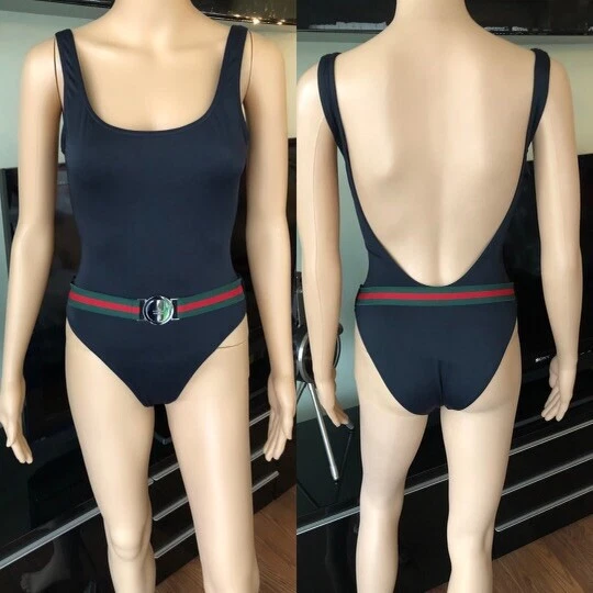 Tom Ford for Gucci S/S 1999 Vintage Logo Belted Backless Bodysuit Swimsuit  S