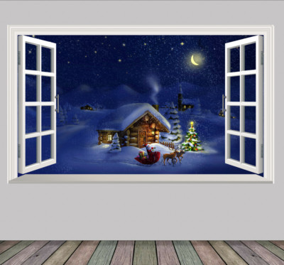 Weihnachtsszene Weihnachtsschlitten Rentier Magic Fenster Aufkleber Druck Poster Aufkleber