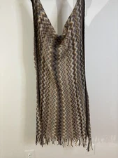 MISSONI Brown Green Zig Zag Mohair Scarf Winter Italy