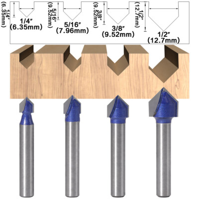 6mm Shank 90 Degree V Groove Router Bit Set 1/4