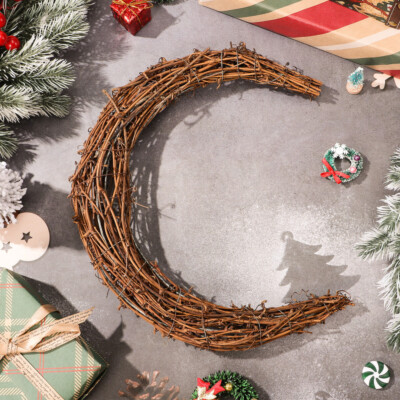 2-Pack Natural Grapevine Moon Wreath Frames - 30 Inch DIY Craft Base For Christmas, Wall Decor (Indoor/Outdoor)-922264