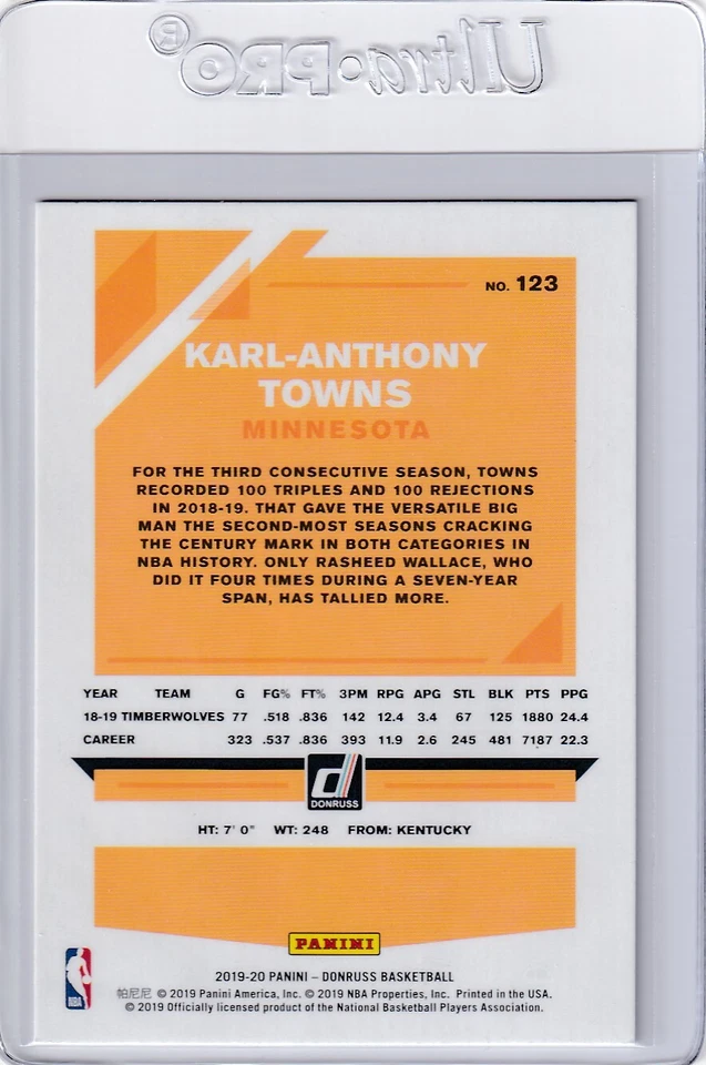 2019-20 DONRUSS KARL-ANTHONY TOWNS MINNESOTA TIMBERWOLVES BASKETBALL H4788 - Image 2 of 2