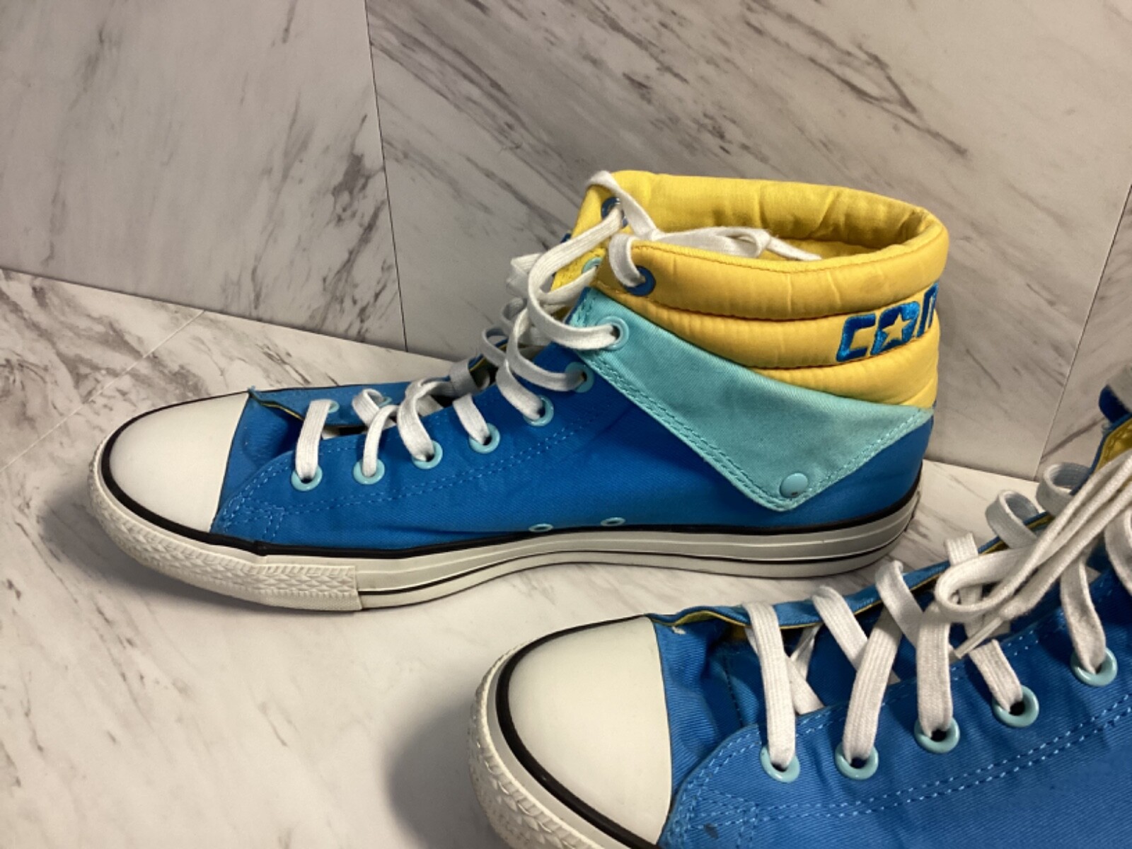 Size 12- Converse Chuck Taylor All Star Peel Back Mid Blue And Yellow