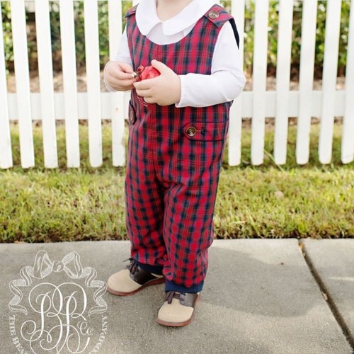 The Beaufort Bonnet Company Lawson Longall + Shirt Set Holiday Plaid Romper 12M - Picture 2 of 10
