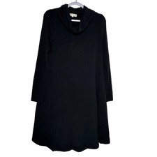 Lou & Grey for LOFT Black Cowl Neck Long Sleeve A-Line Knit Dress Small 507882