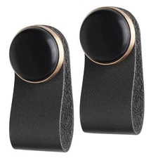 2 Pack Round Crystal Cabinet Knobs with Black Leather Charm Black Obsidian