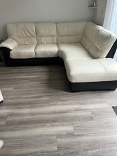 White Leather L Shape Corner Sofa 4 Seater