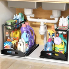 Under Sink Organizer, 2 Pack L-Shaped Bathroom Kitchen Organizers and Storage...
