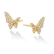 Butterfly Earrings Gold Stud Diamond 14K Gold Plated Dainty Small