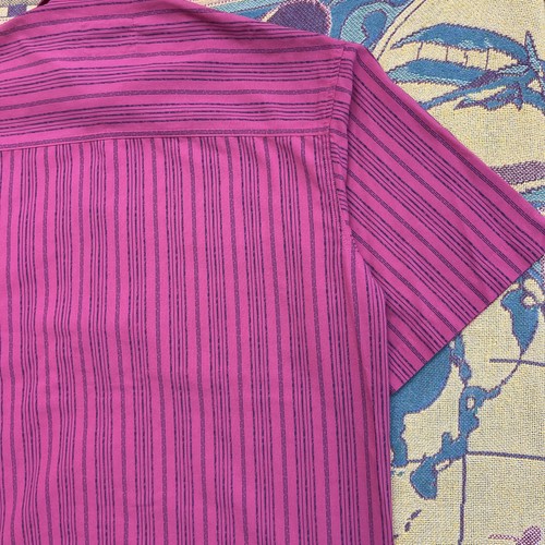 VINTAGE Bugle Boy Shirt Mens Extra Large Pink Striped Short Sleeve Button Up 90s - Picture 14 of 17