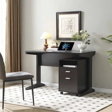 Home Office Desk with Modesty Panel File Cabinet Locking Wheels