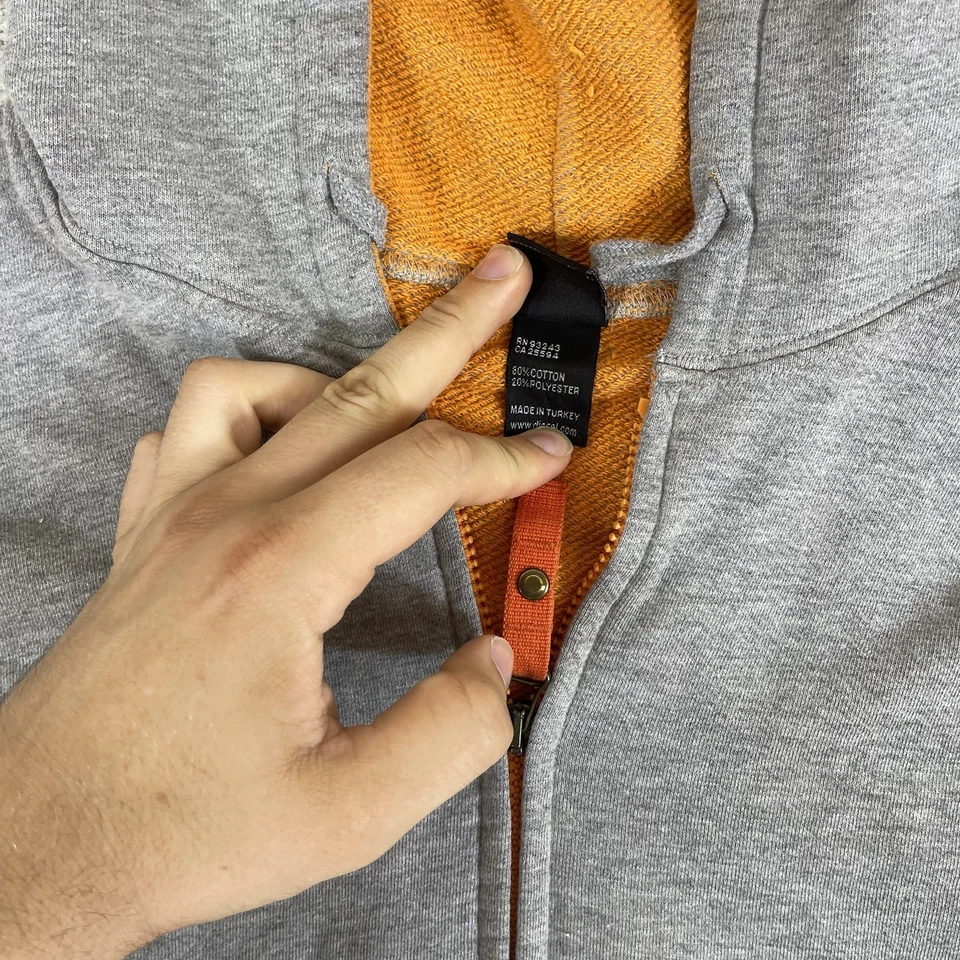 Sudadera con Capucha DIESEL Adulto Grande Gris Cremallera Completa Y2K Terry Francés Dragón Grunge Para Hombres Foto 4 de 4