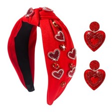 Valentine's Day Headbands for Women - Rhinestone Heart Headbands with Red