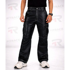 Men Black Genuine Lambskin Leather Cargo Pants Stylish Biker Casual