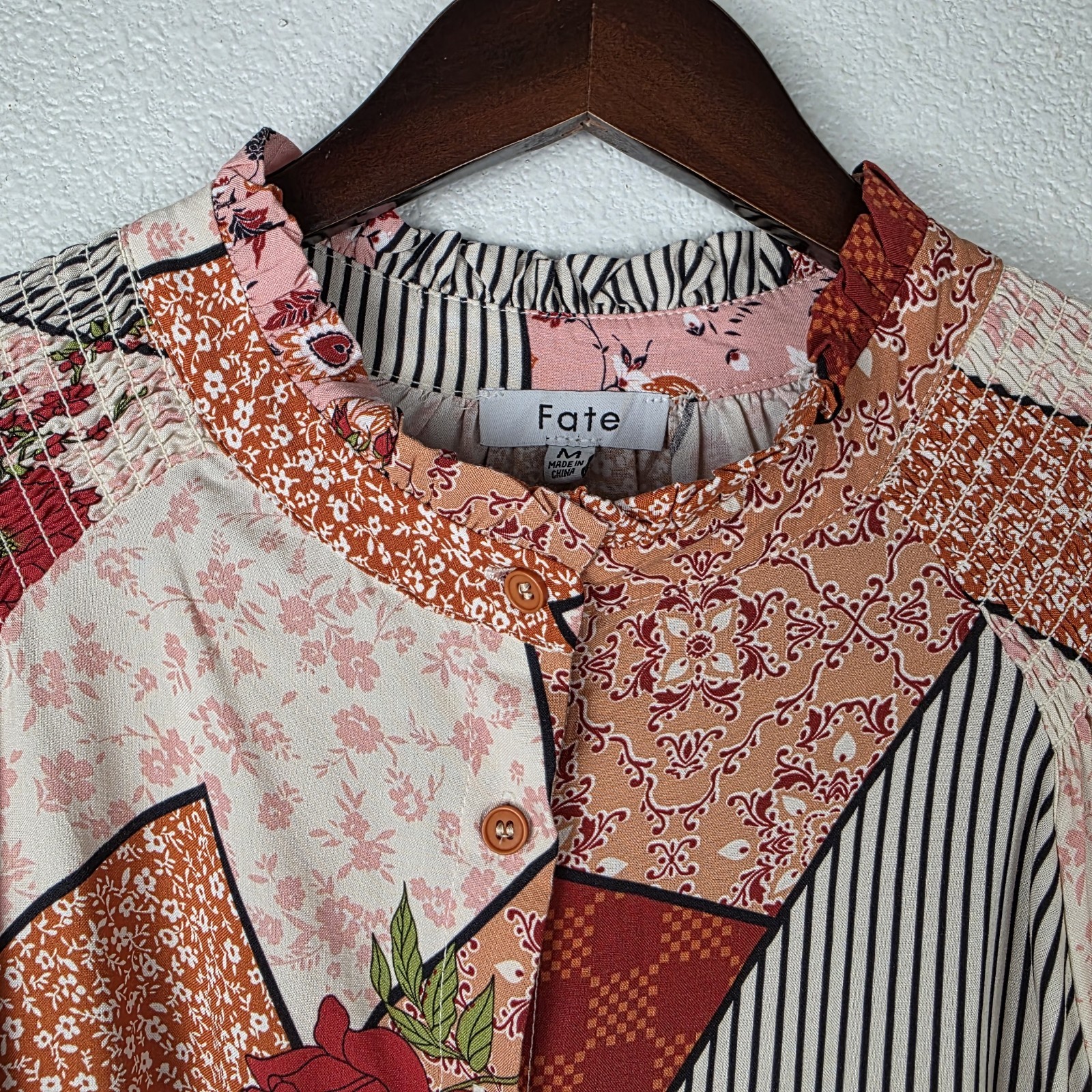 Fate M Boho Floral Patchwork Blouse Long Sleeve T… - image 2