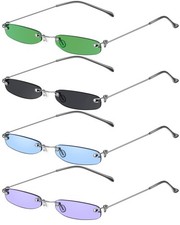 4 Pairs Women Thin Vintage Rectangle Sunglasses Small Skinny Glasses Retro De...