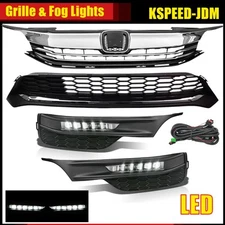 For 2016 2017 Honda Accord Sedan Front Bumper Grille Grill & LED Fog Lights 4Pcs