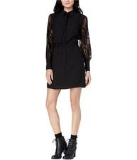 maison Jules Womens Lace Contrast Shirt Dress, Black, Large