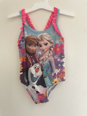 Disney Toddler Girl Elsa Anna Olaf Floral Ruffle Lined 1-Piece Swimsuit Multi 4T