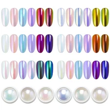 6pcs Chrome Nail Powder Set Iridescent Metallic Mirror Chameleon Colors