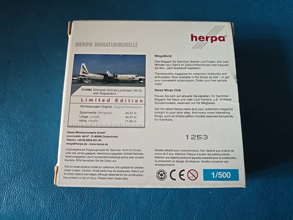 HERPA - miniaturmodelle - 1/500 - ETHIOPIAN Airlines - Lockheed 100-30 N. 514392 - Immagine 2 di 3