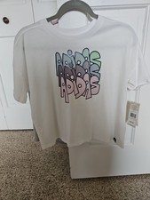 New W/ Tags ADIDAS White Graffiti Logo Graphic T-Shirt Girls Large 14 Loose Fit